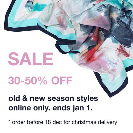 s From Eloise: "You heard! Online flash sale (including the Origin collection!) for the next three weeks. Order before the 18th for Christmas delivery, where my gift wrapping will both 'surprise' and 'delight' you and your recipient. "
