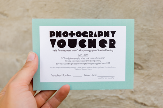 From Sherise:"Stuck for Christmas present ideas? How about a photography voucher?"